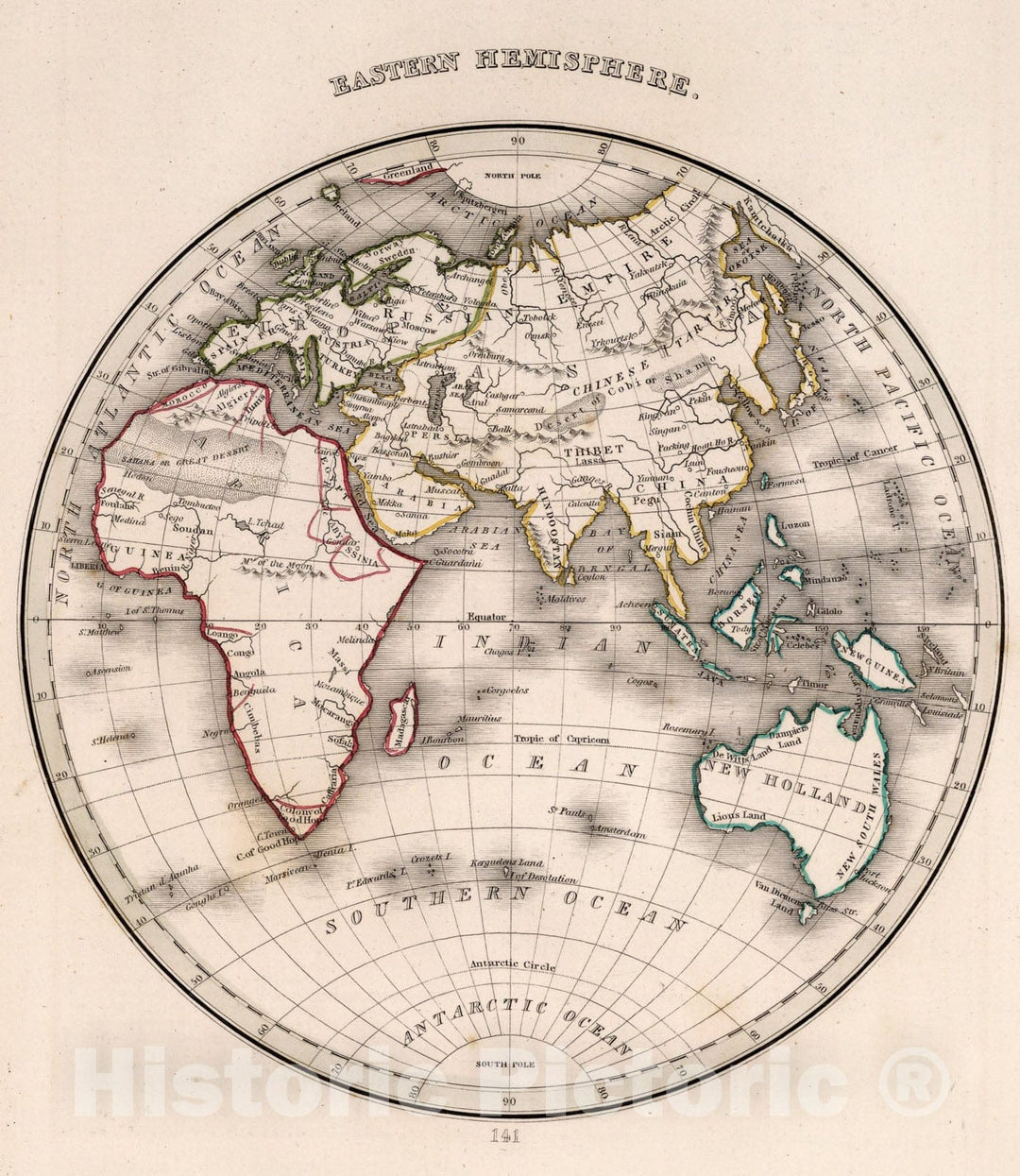 Historic Map : Eastern Hemisphere, 1838, Vintage Wall Art