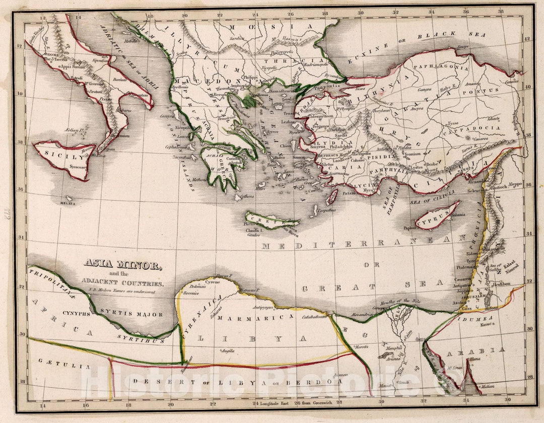 Historic Map : Asia Minor and the adjacent countries, 1838, Vintage Wall Art