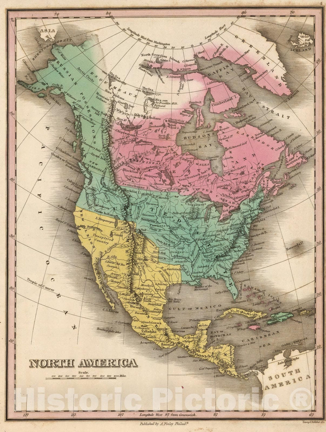 Historic Map : North America., 1824, Vintage Wall Art