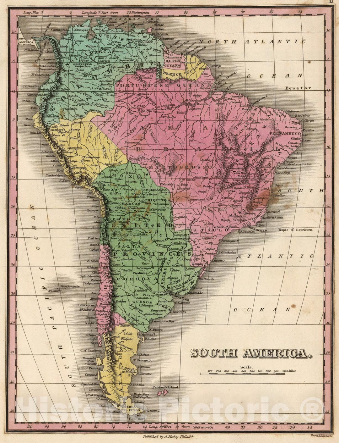 Historic Map : South America., 1824, Vintage Wall Art