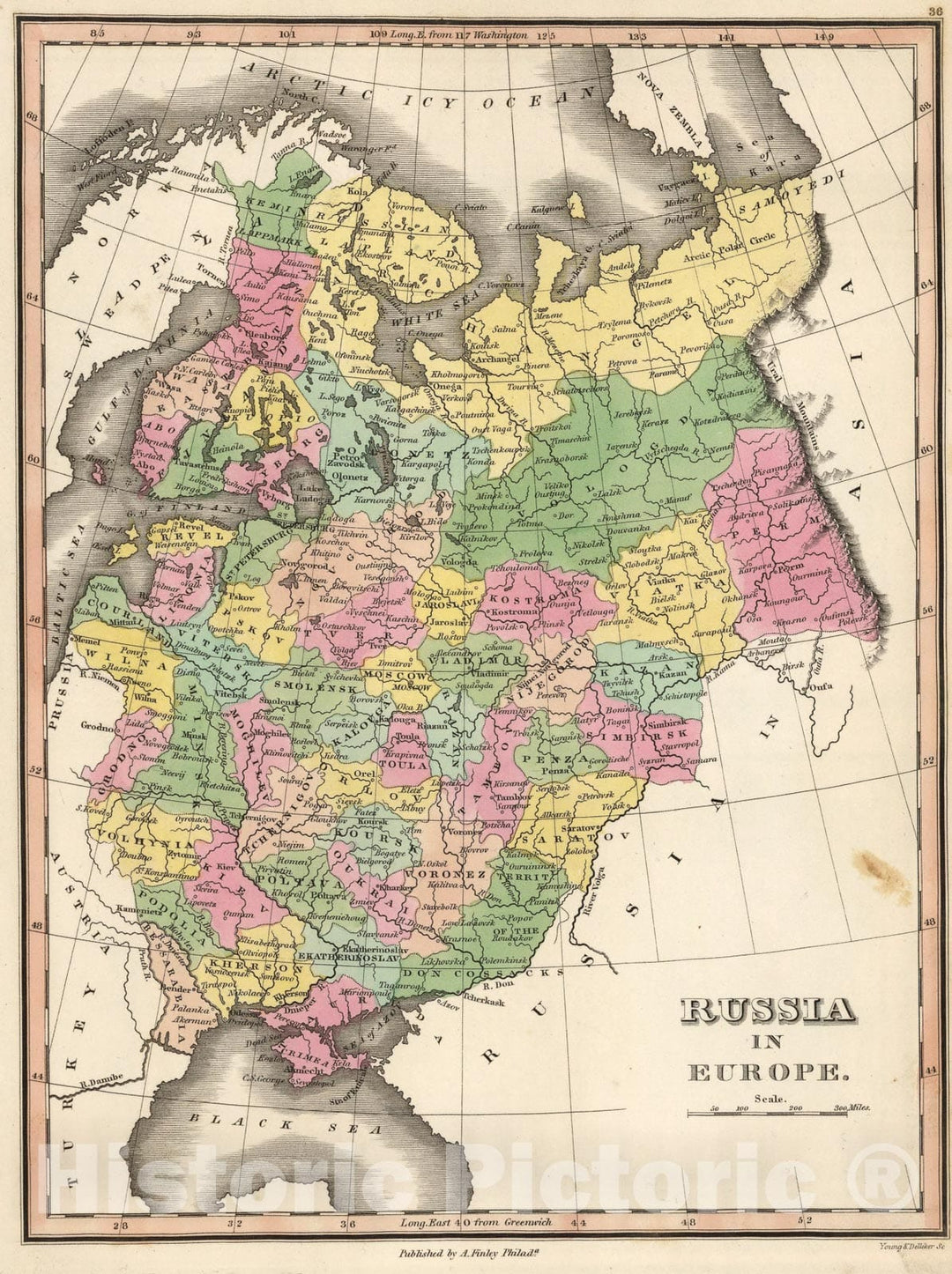 Historic Map : Russia in Europe., 1824, Vintage Wall Art