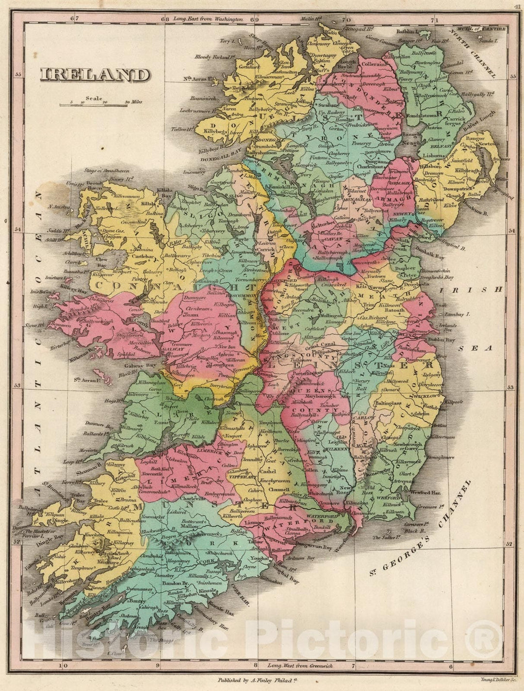 Historic Map : Ireland., 1824, Vintage Wall Art