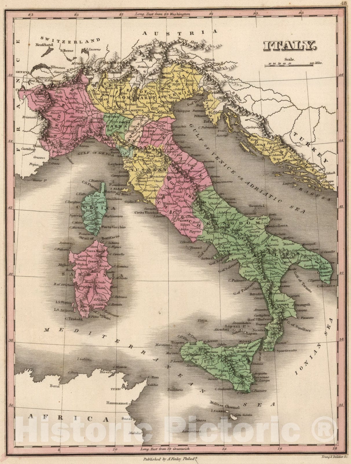 Historic Map : Italy., 1824, Vintage Wall Art