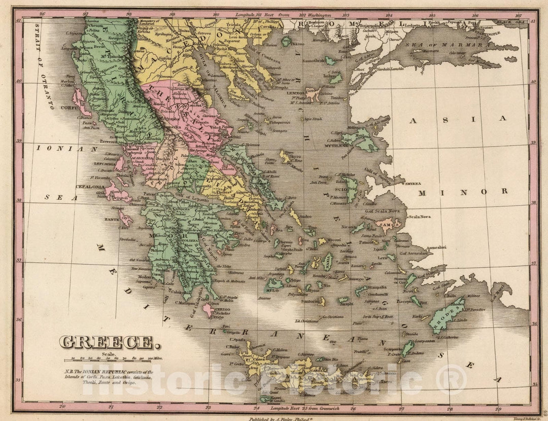 Historic Map : Greece., 1824, Vintage Wall Art