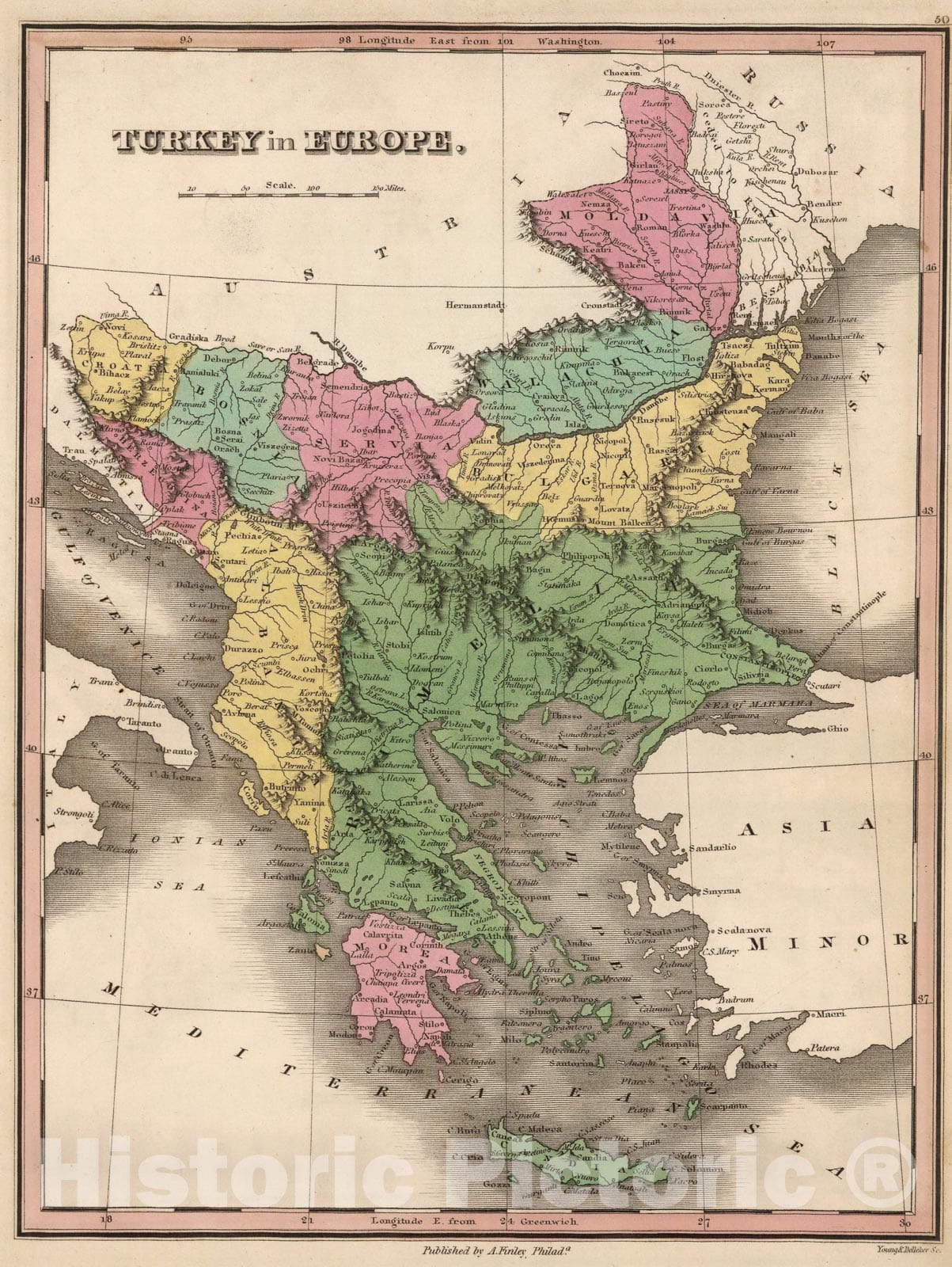 Historic Map : Turkey in Europe., 1824, Vintage Wall Art