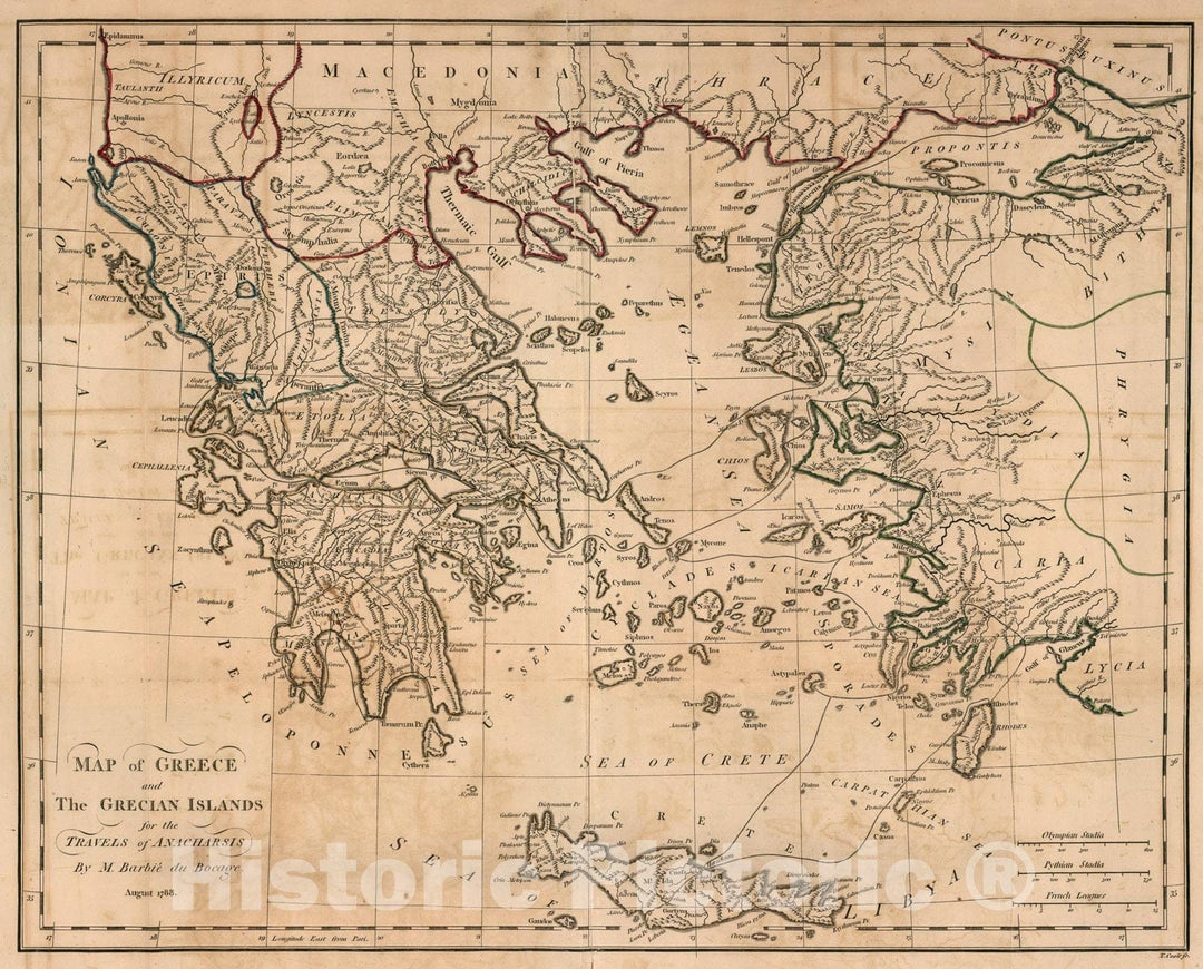 Historic Map : Map of Greece and Grecian Islands. No.1, 1788, Vintage Wall Art