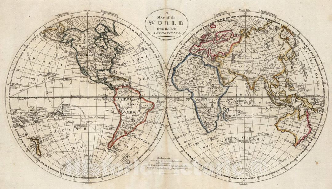 Historic Map : Map of the World., 1818, Vintage Wall Art