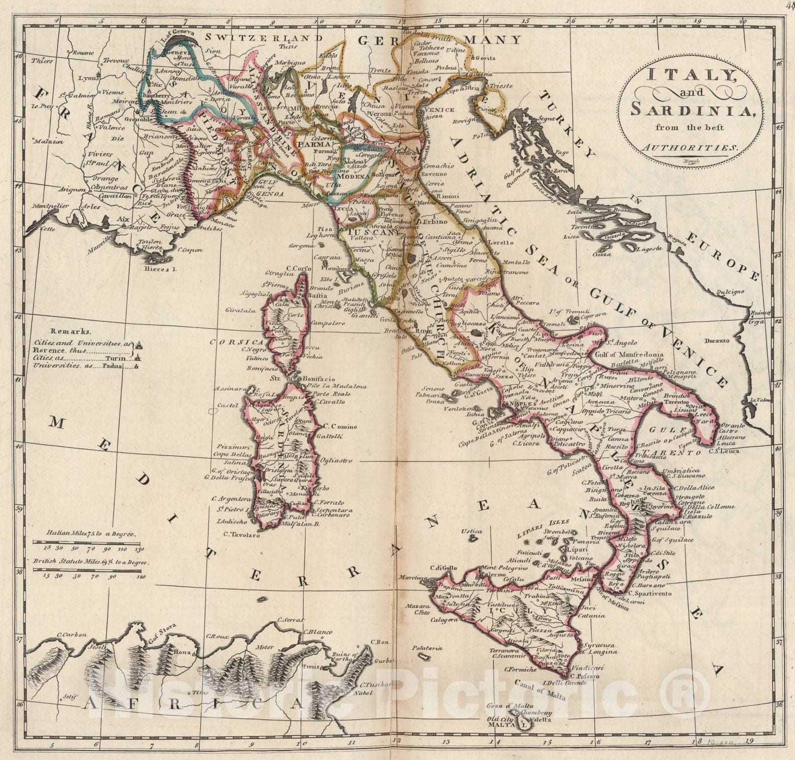 Historic Map : Italy, and Sardinia., 1818, Vintage Wall Art