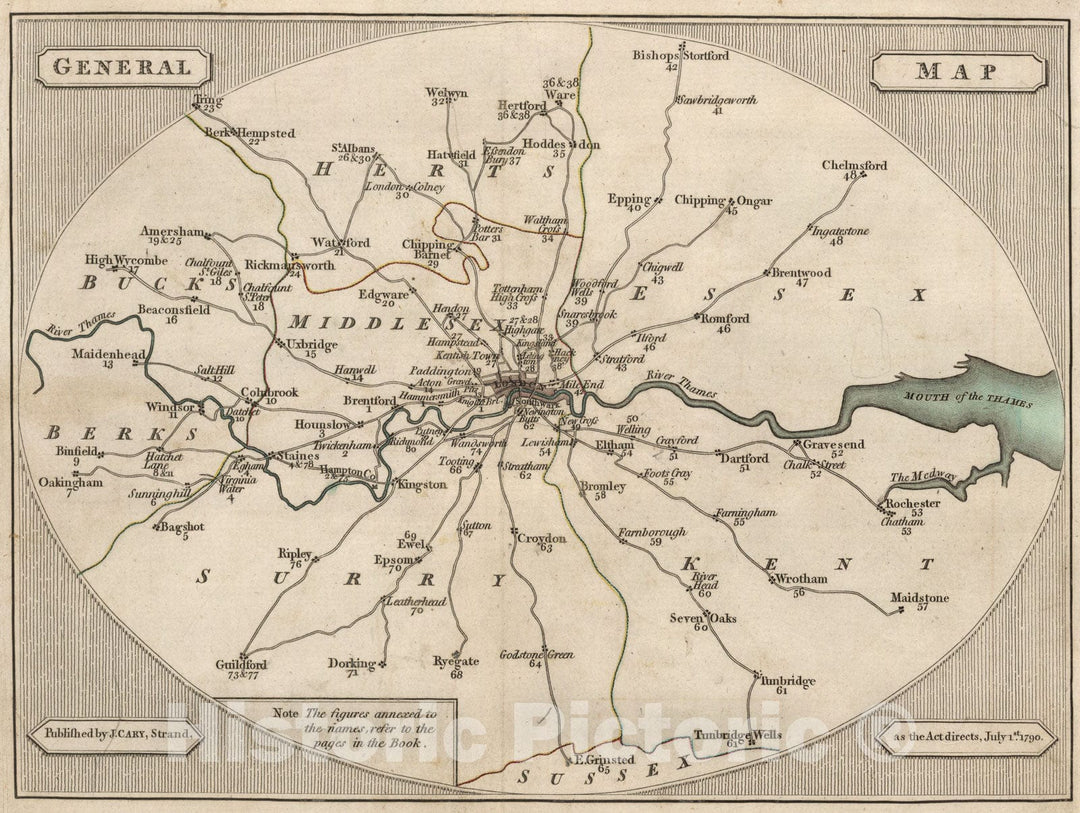 Historic Map : General Map (London Environs)., 1790, Vintage Wall Art