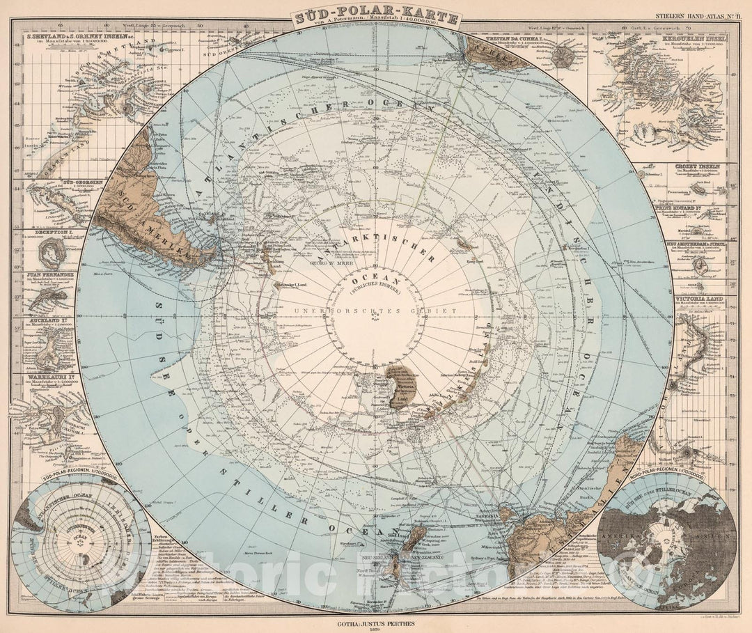 Historic Map : Sud-Polar Karte (Antarctica)., 1879, Vintage Wall Art