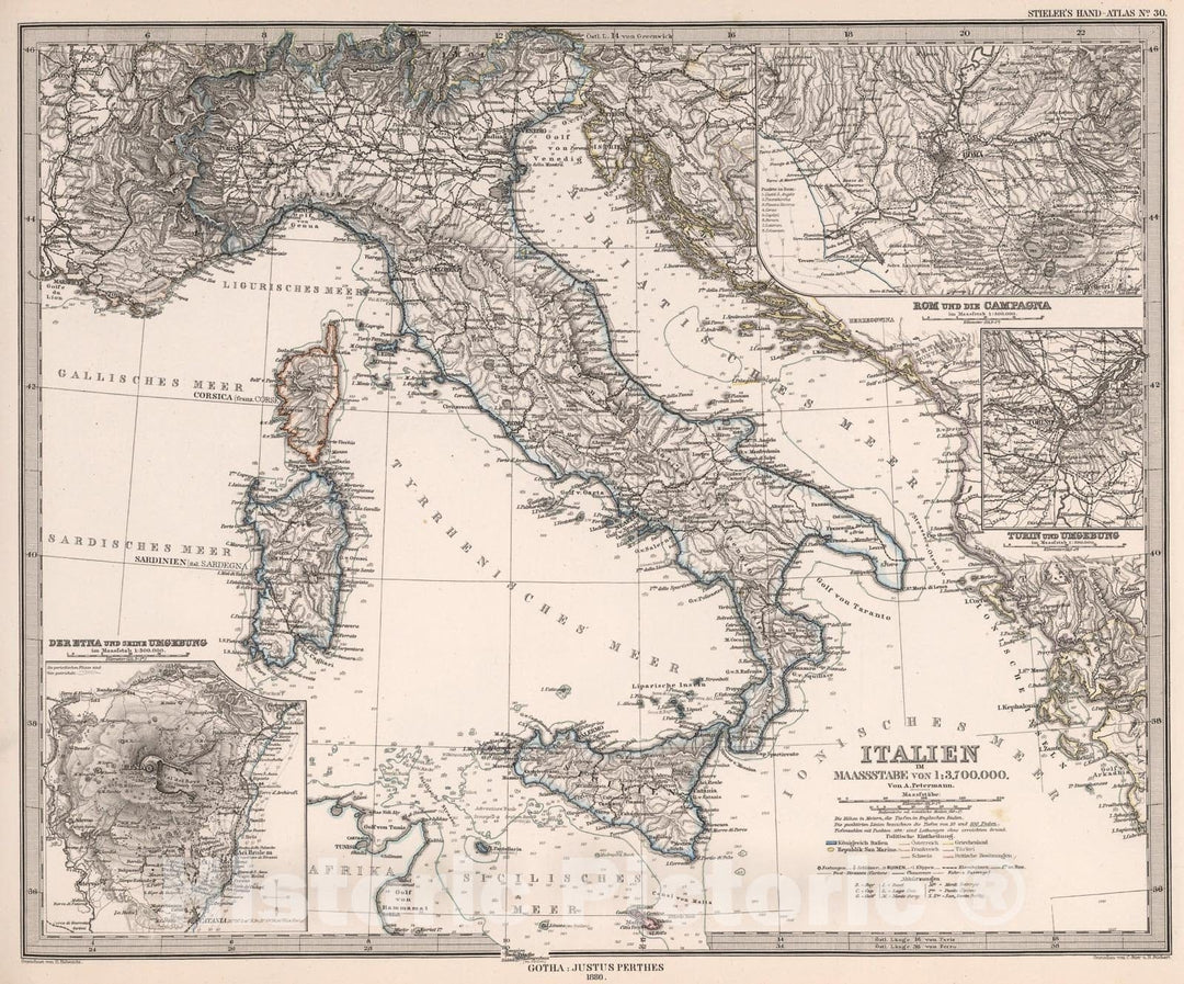 Historic Map : Italien. (Italy)., 1880, Vintage Wall Art