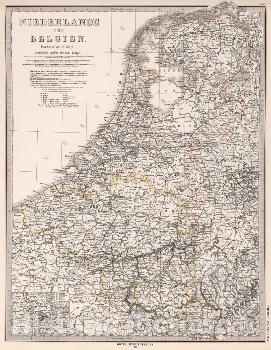 Historic Map : Niederlande und Belgien. (Netherlands, Belgium)., 1879, Vintage Wall Art