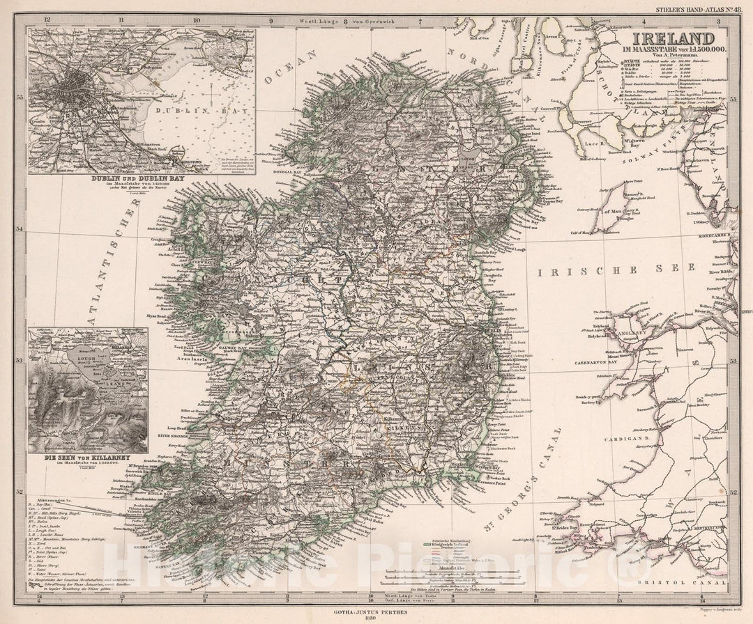 Historic Map : Ireland., 1880, Vintage Wall Art