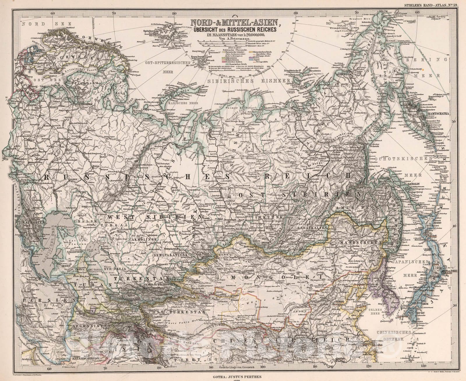 Historic Map : Nord- & Mittel-Asien (Northern and Central Asia)., 1880, Vintage Wall Art