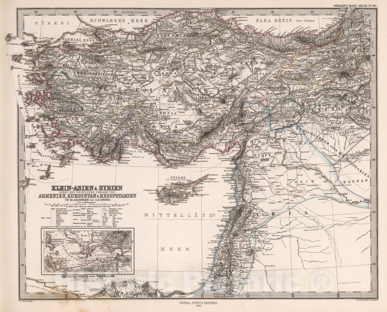 Historic Map : Klein-Asien & Syrien, Armenien, Kurdistan & Mesopotamien (Asia Minor, Syria, Kurdistan, Mesopotamia)., 1880, Vintage Wall Art