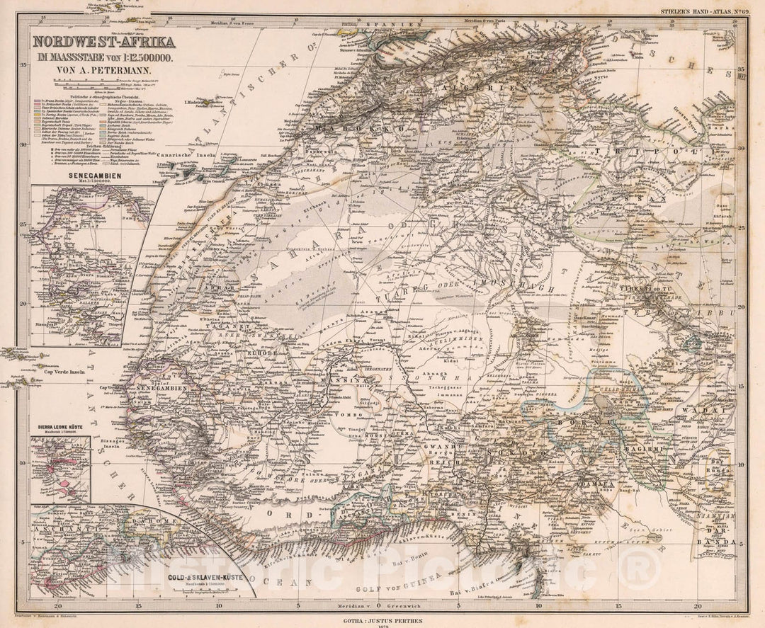 Historic Map : Nordwest Afrika (Northwest Africa)., 1879, Vintage Wall Art