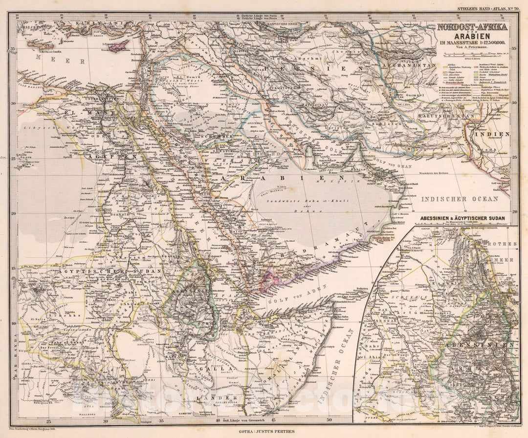 Historic Map : Nordost-Afrika und Arabien (Northeast Africa, Arabia).., 1881, Vintage Wall Art