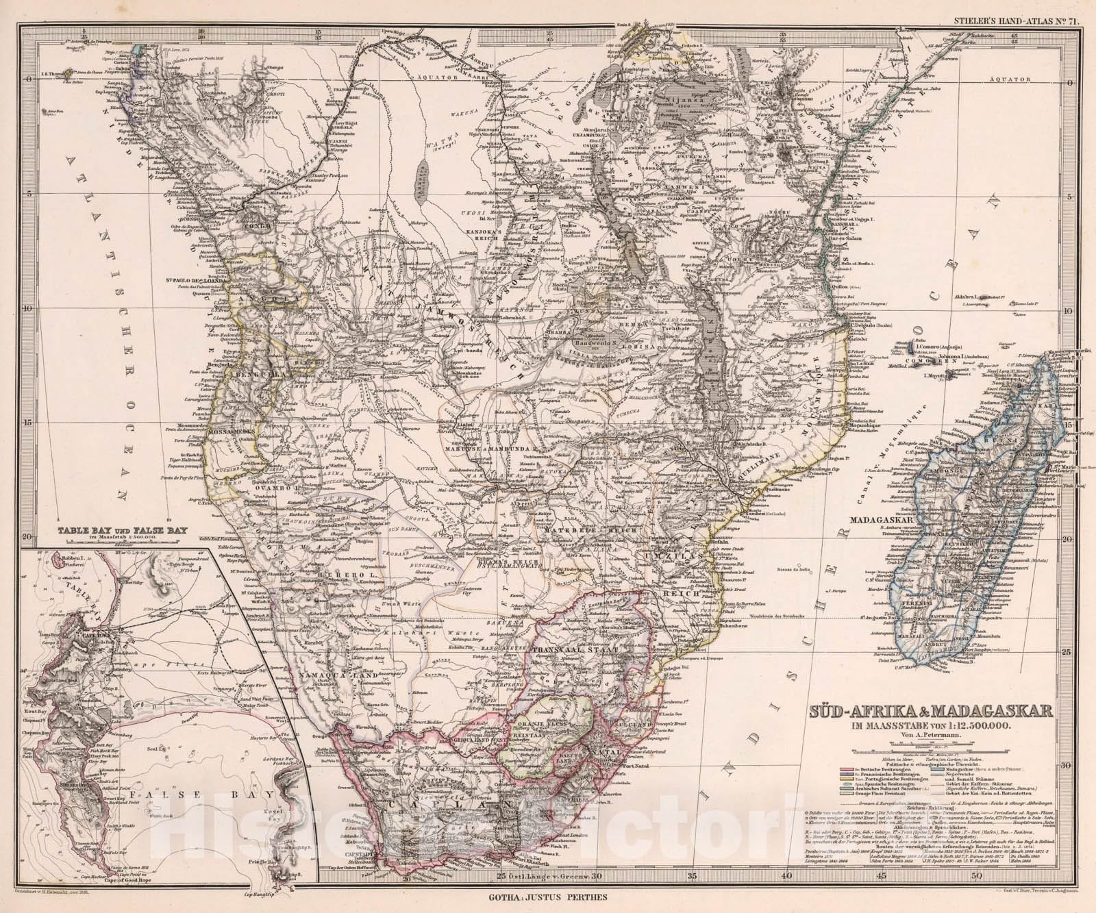 Historic Map : Sud-Afrika (Southern Africa) mit Madagascar., 1881, Vintage Wall Art