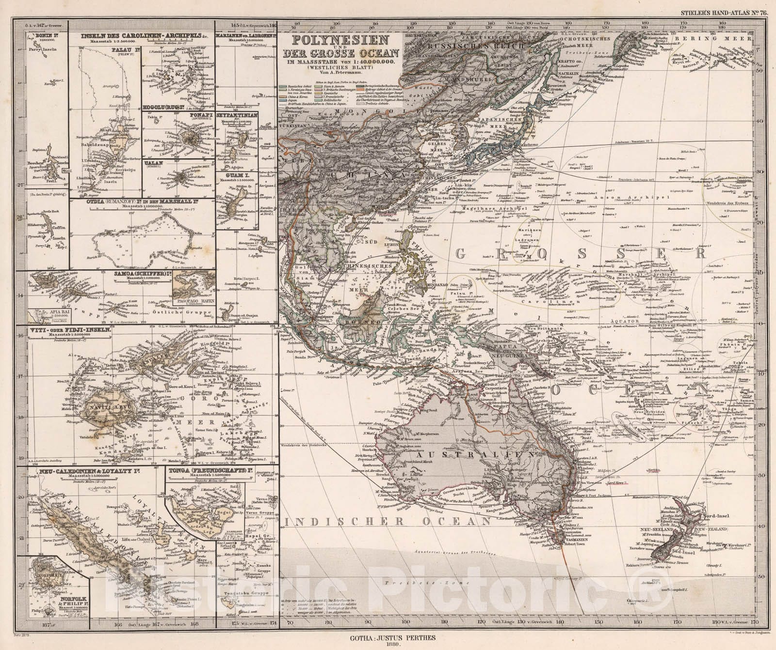 Historic Map : Polynesien und Der Grosse Ocean (Westliches Blatt). (Western Polynesia and Pacific)., 1879, Vintage Wall Art