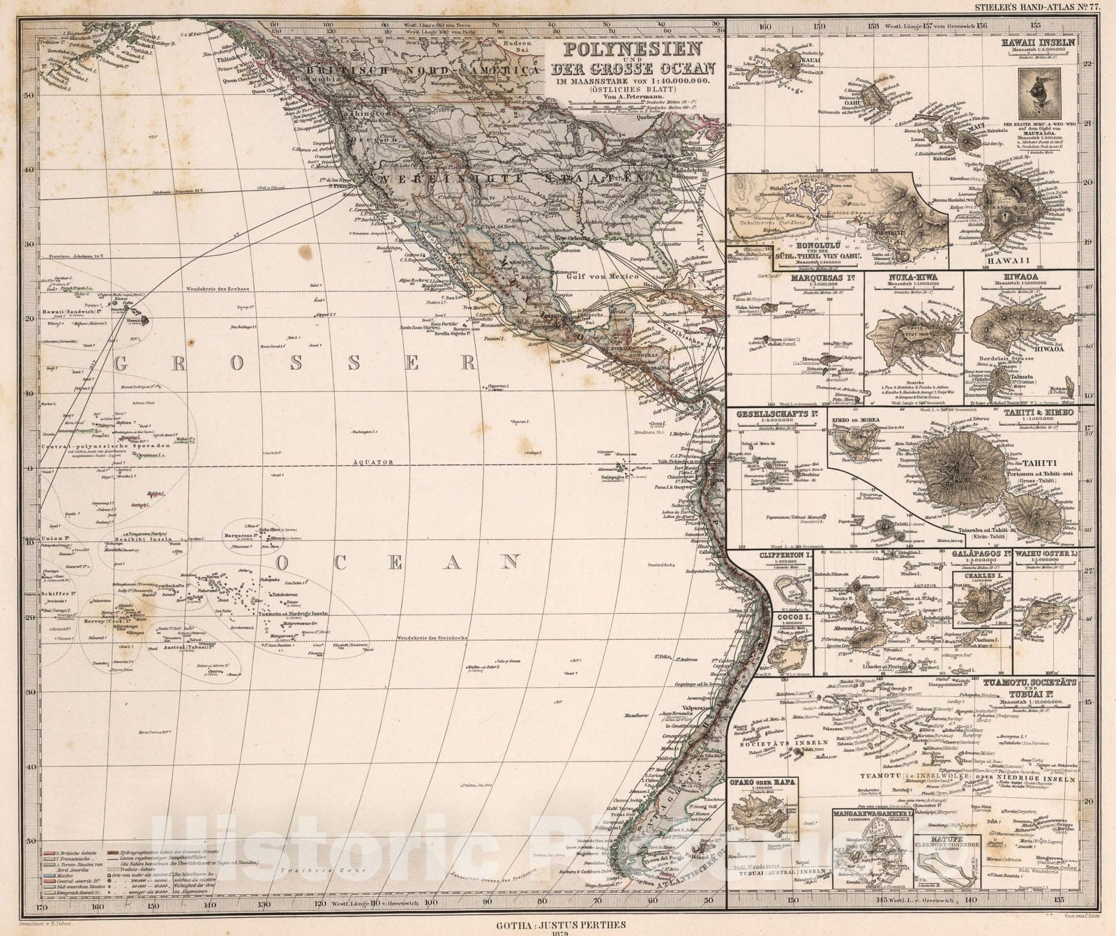 Historic Map : Polynesien und Der Grosse Ocean (Ostliches Blatt). (Eastern Polynesia and Pacific)., 1879, Vintage Wall Art