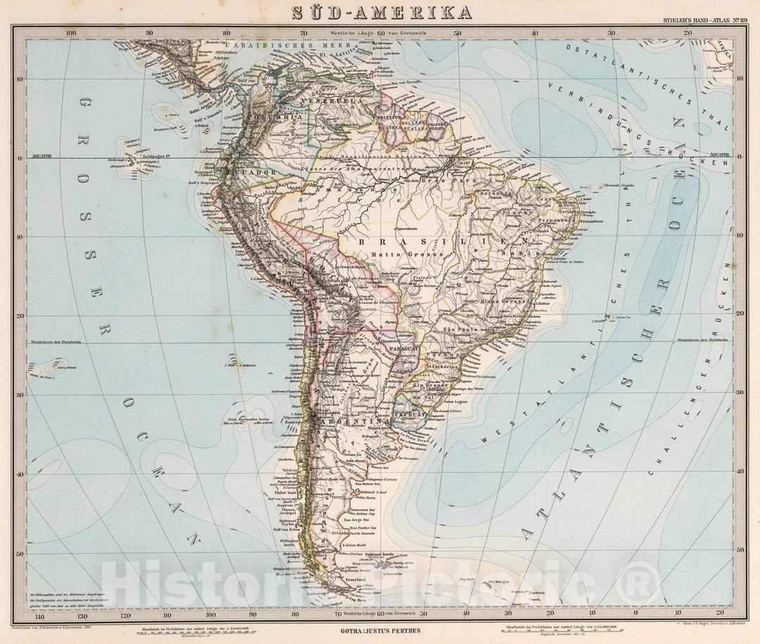 Historic Map : Sud-Amerika (South America)., 1881, Vintage Wall Art