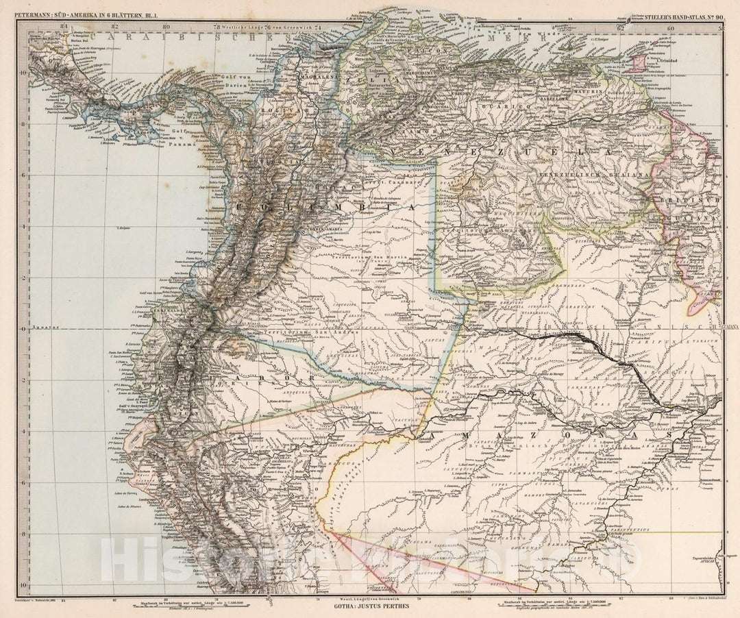 Historic Map : Sud-Amerika in six Blattern, Bl. one (South America, Sheet one)., one88one, Vintage Wall Art