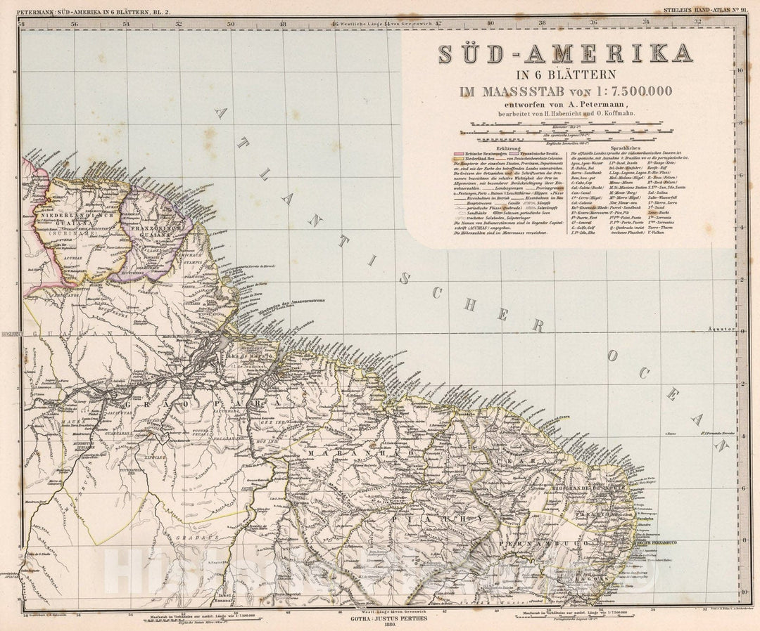 Historic Map : Sud-Amerika in six Blattern, Bl. two (South America, Sheet two)., 1880, Vintage Wall Art