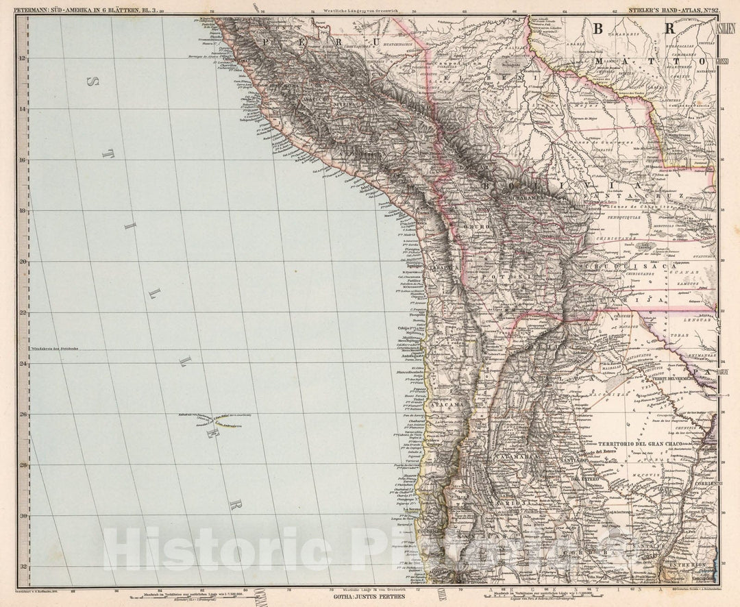 Historic Map : Sud-Amerika in six Blattern, Bl. three (South America, Sheet three)., 1880, Vintage Wall Art