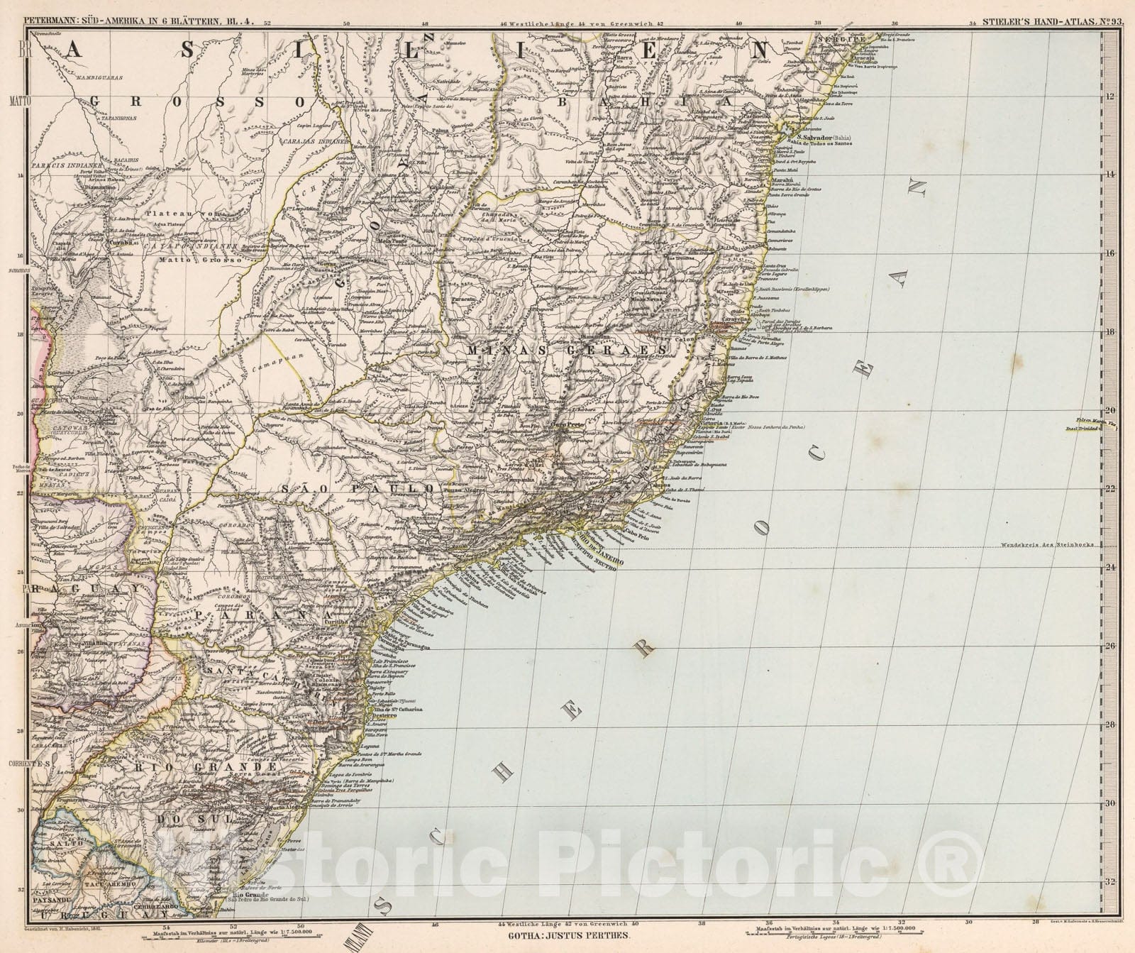 Historic Map : Sud-Amerika in six Blattern, Bl. four (South America, Sheet four)., 1881, Vintage Wall Art