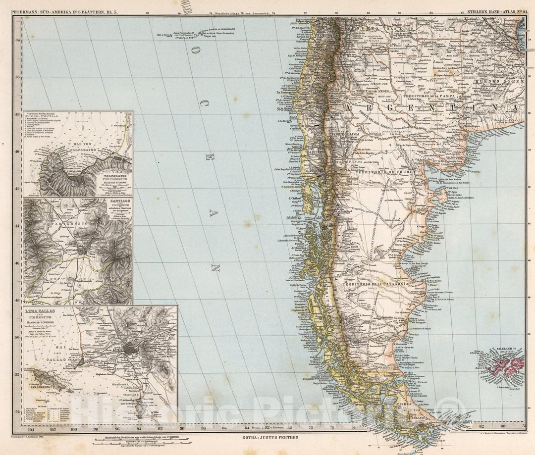 Historic Map : Sud-Amerika in six Blattern, Bl. five (South America, Sheet five)., 1881, Vintage Wall Art