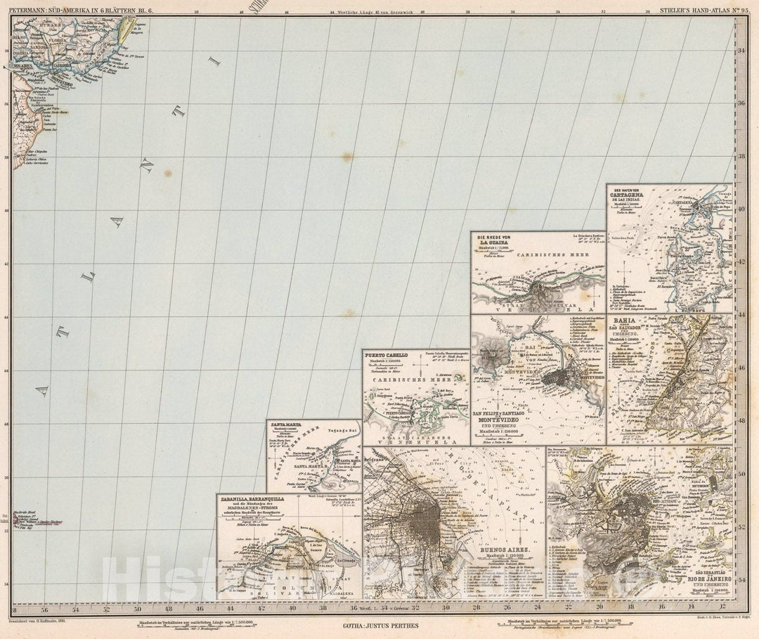 Historic Map : Sud-Amerika in six Blattern, Bl. six (South America, Sheet six)., 1881, Vintage Wall Art