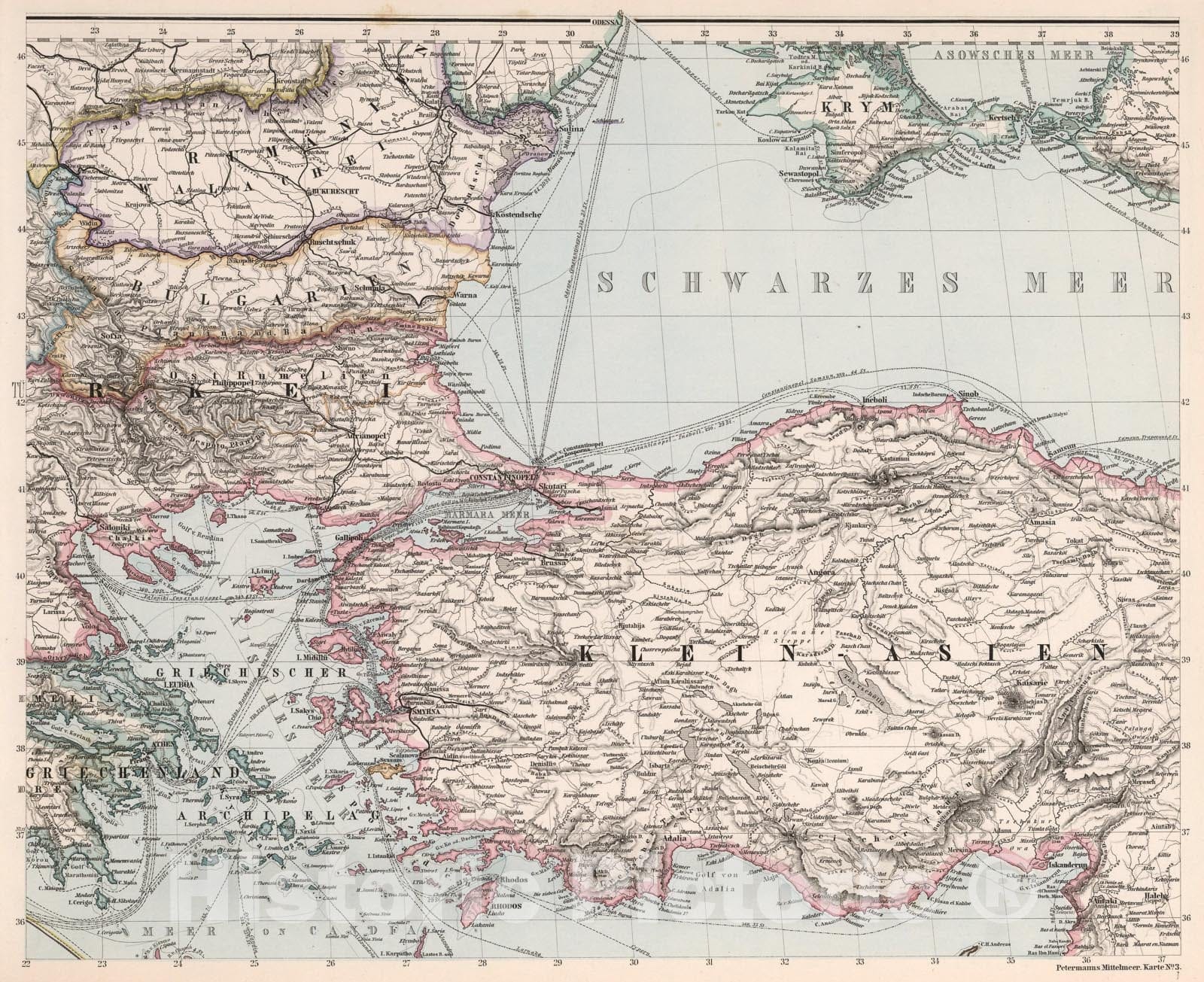 Historic Map : Karte No. 3. Karte des Mittellandischen Meeres in eight Blattern (Mediterranean No. 3)., 1eighteight0, Vintage Wall Art