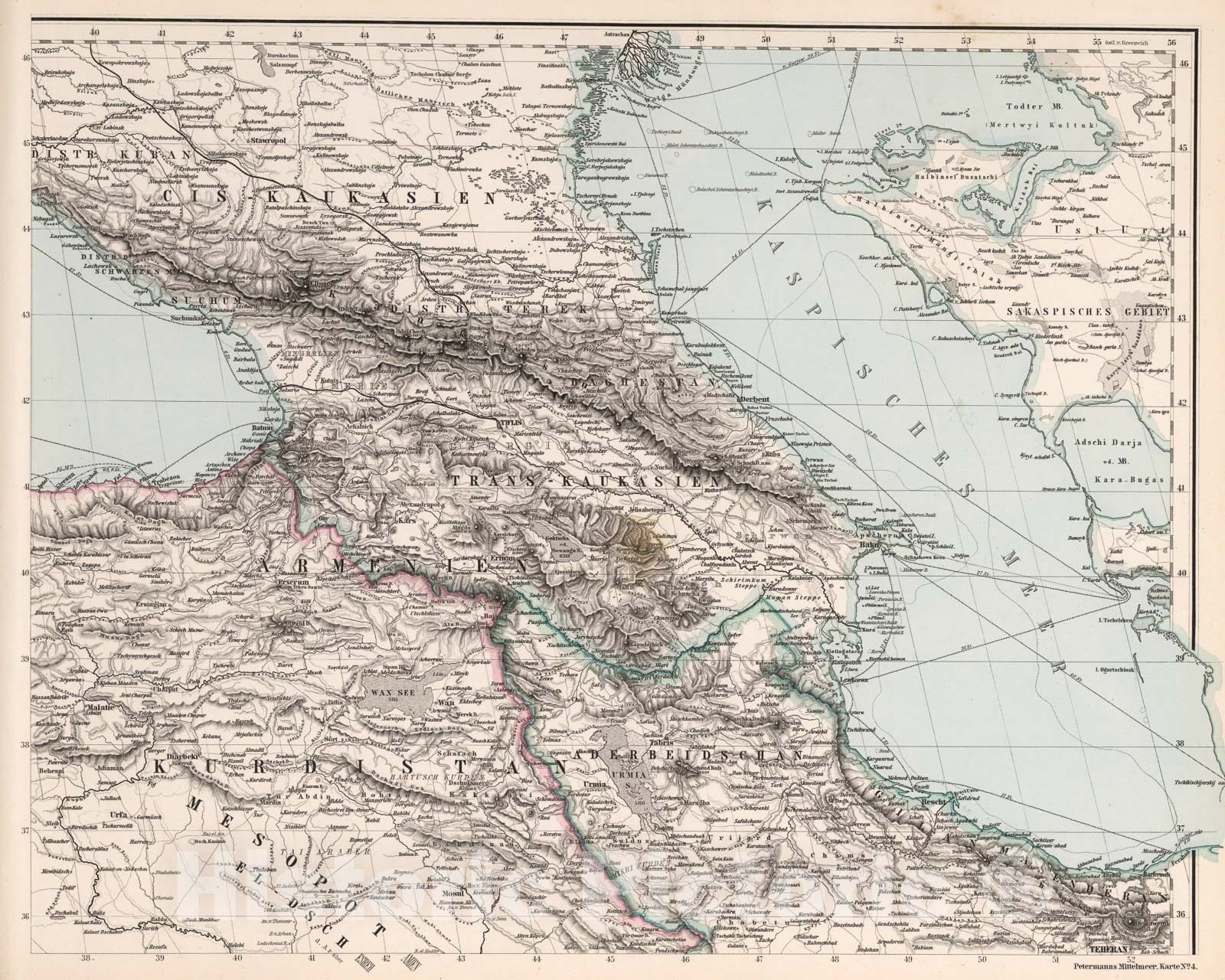 Historic Map : Karte No. 4. Karte des Mittellandischen Meeres in eight Blattern (Mediterranean No. 4)., 1eighteight0, Vintage Wall Art