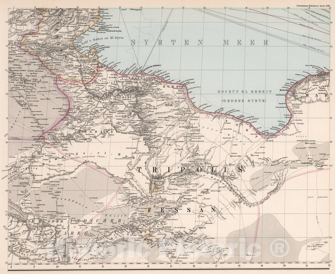 Historic Map : Karte No. 6. Karte des Mittellandischen Meeres in eight Blattern (Mediterranean No. 6)., 1eighteight0, Vintage Wall Art