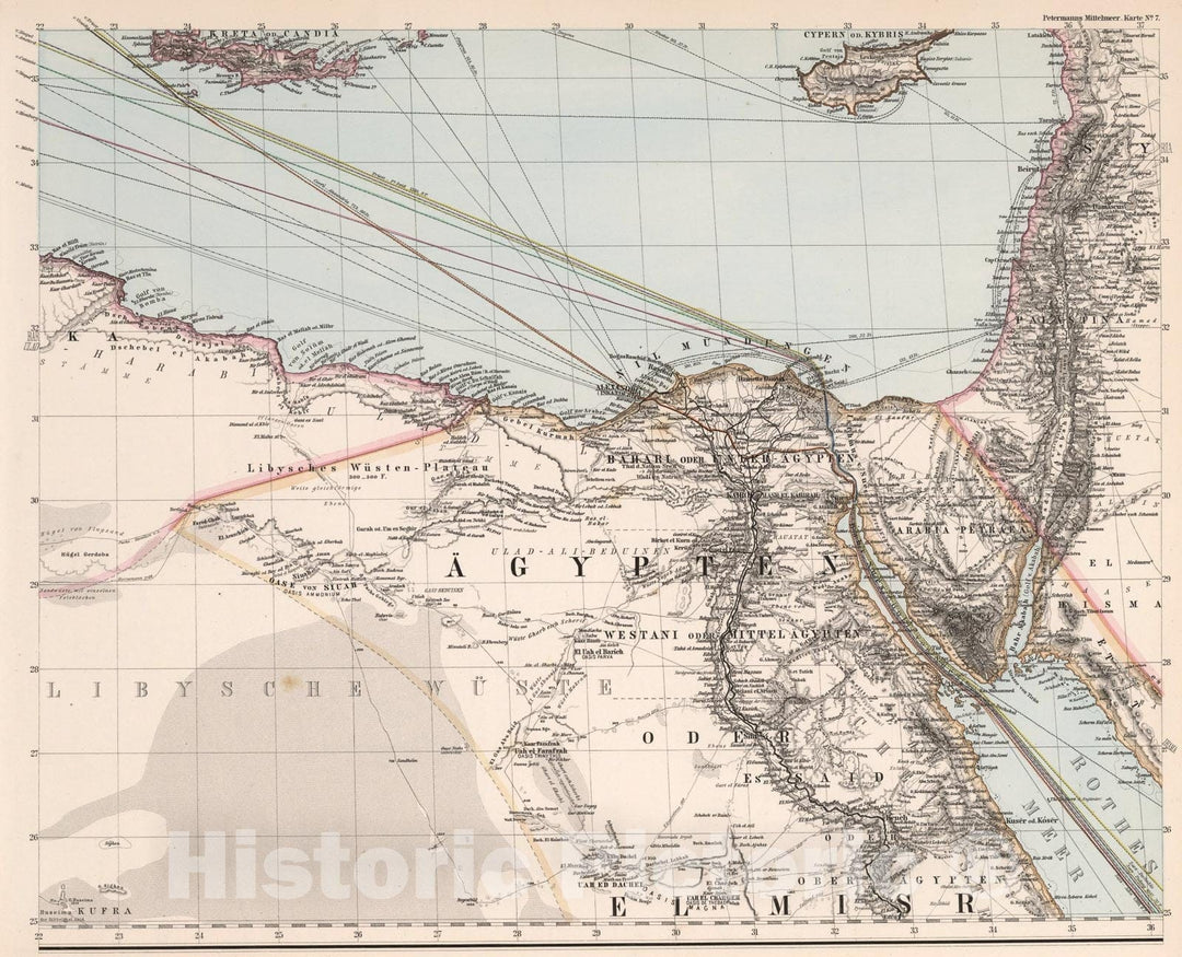 Historic Map : Karte No. 7. Karte des Mittellandischen Meeres in eight Blattern (Mediterranean No. 7)., 1eighteight0, Vintage Wall Art