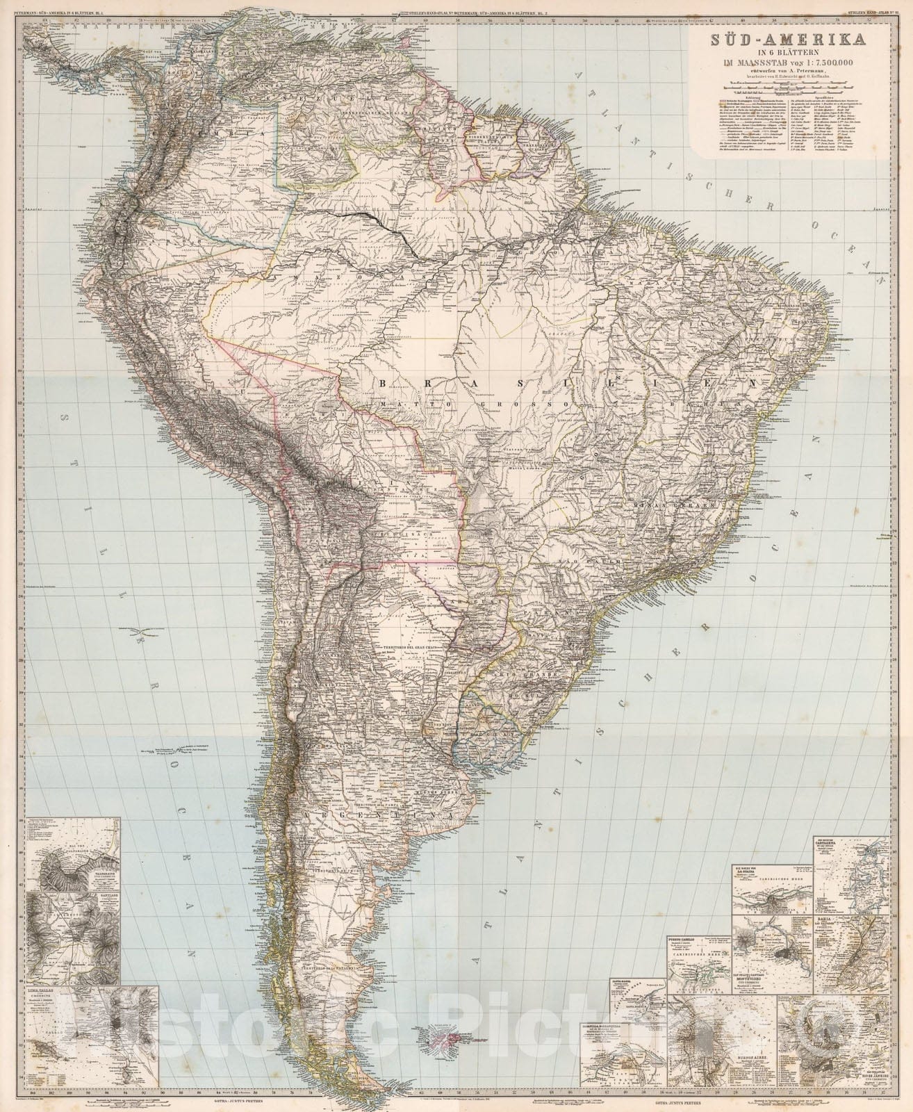 Historic Map : Composite: Sud-Amerika in six Blattern, (South America)., 1881, Vintage Wall Art