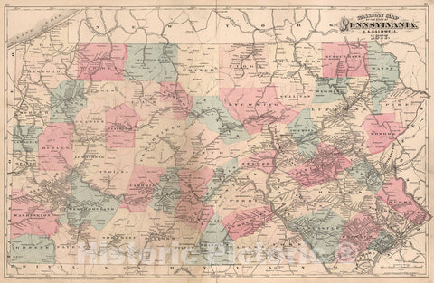 Historic Map : Railway Map of the State of Pennsylvania, J.A. Caldwell. 1877., 1877, Vintage Wall Art