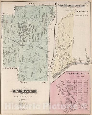 Historic Map : Knox, Clarion County, Pennsylvania. (insets) State Road Ripple. Centre City., 1877, Vintage Wall Art