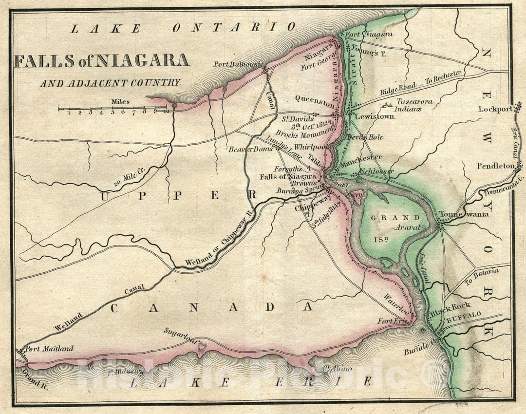 Historic Map : Falls Of Niagara and Adjacent Country, 1828, Vintage Wall Art