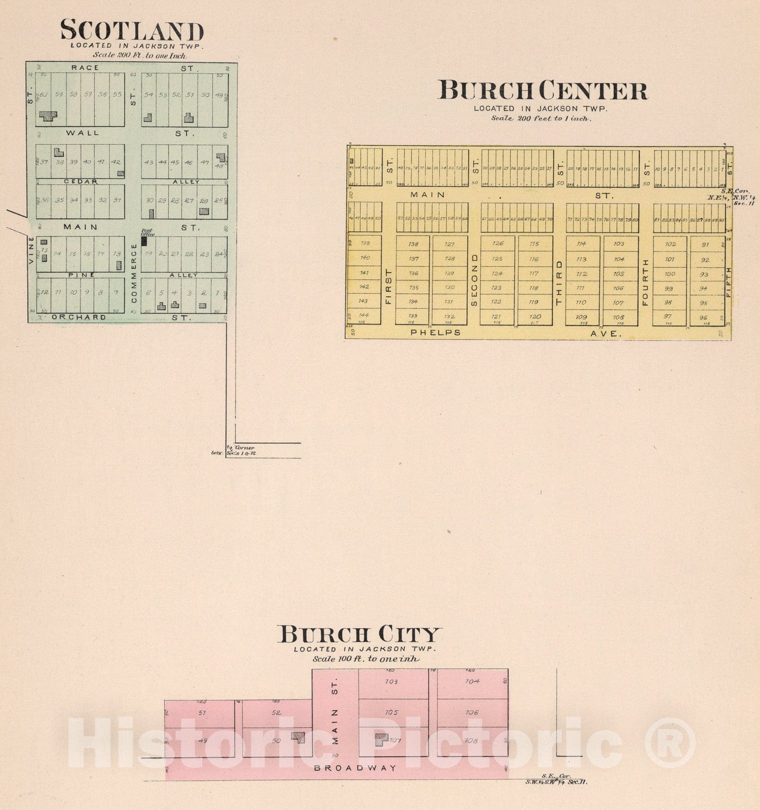 Historic Map : Scotland. Burch Center. Burch City, Missouri., 1895, Vintage Wall Art