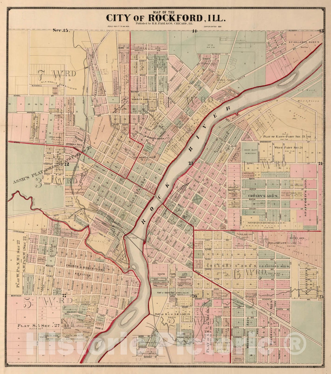 Historic Map : City of Rockford, Illinois., 1886, Vintage Wall Art