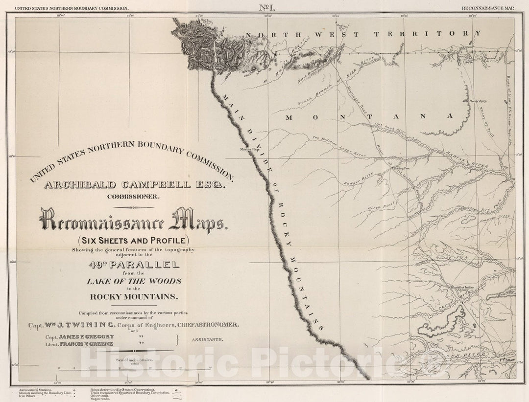 Historic Map : No. I, Reconnaissance Map. (Fort Shaw to Rocky Mountain Divide)., 1878, Vintage Wall Art