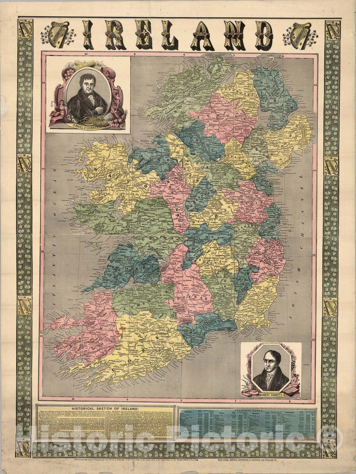 Historic Map : Ireland, 1855, Vintage Wall Art