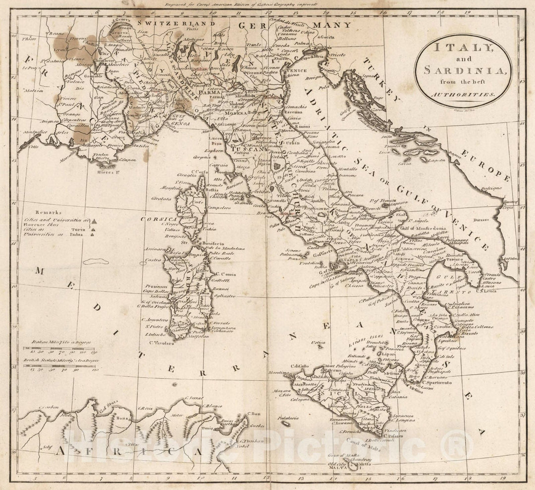 Historic Map : Italy and Sardinia., 1795, Vintage Wall Art