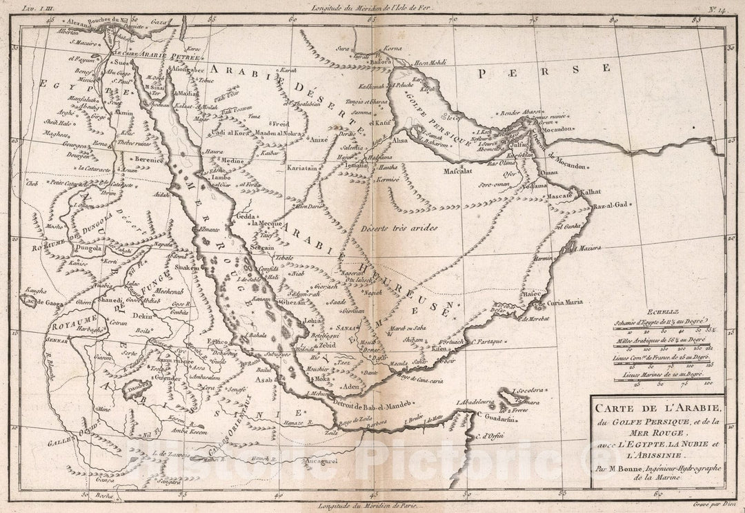 Historic Map - Carte De L'Arabie, du Golfe Persique, et de la Mer Rouge, avec L'Egypte :: Red Sea and Persian Gulf, cities, mountains, rivers, islands, 1787 - Vintage Wall Art