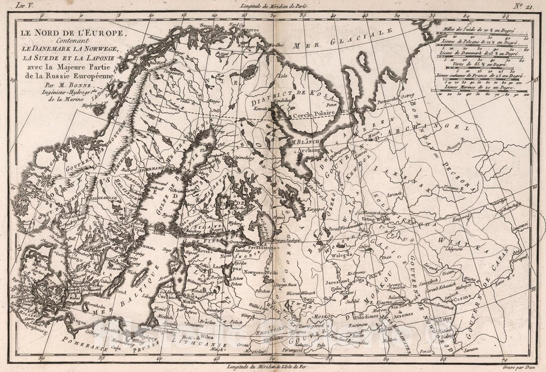 Historic Map : Le Nord De L'europe Contenant Le Danemark, La Norvege, La Suede Et La Laponie, 1780, Vintage Wall Art