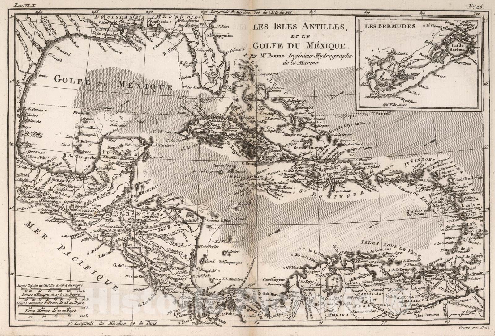 Historic Map : Les Isles Antilles, et le Golfe de Mexique, 1780, Vintage Wall Art