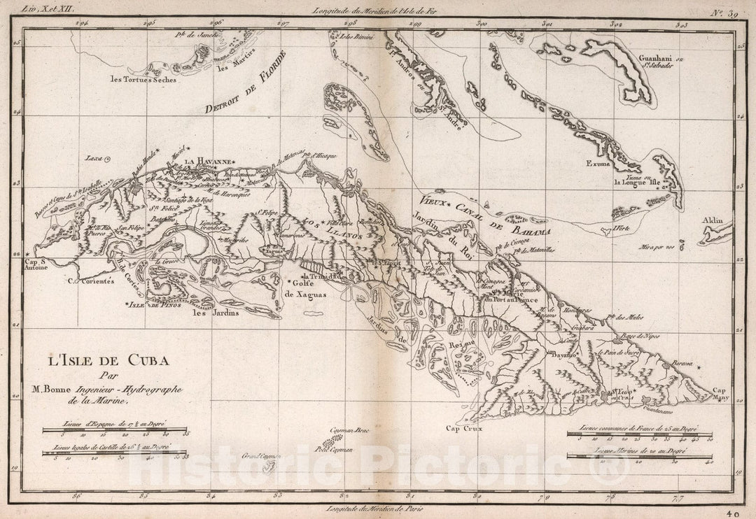 Historic Map : L'Isle de Cuba, 1780, Vintage Wall Art