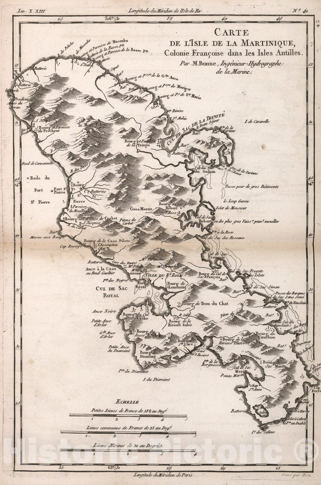 Historic Map : Carte de L'Isle de la Martinique, Colonie Francoise dans le Isles Antilles, 1780, Vintage Wall Art