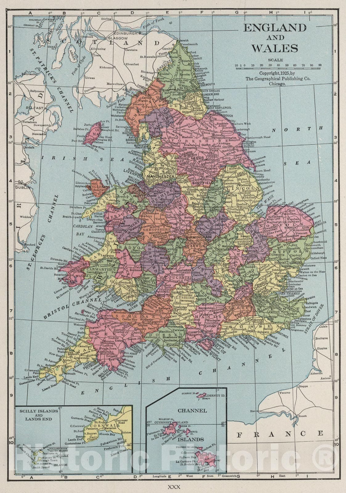 Historic Map : England and Wales., 1925, Vintage Wall Art